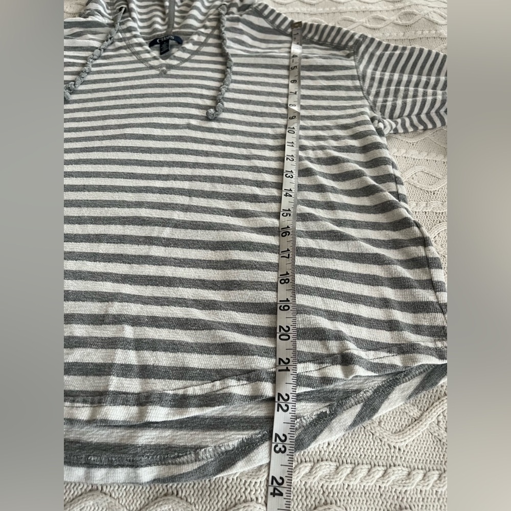 Chaps Gray and White Striped Cotton Hoodie Women’s Size Medium - Picture 13 of 16